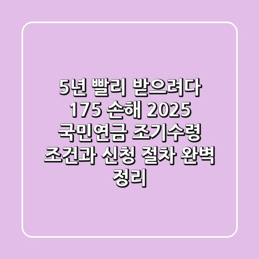 "5년 빨리 받으려다 17.5% 손해?", 2025 국민연금 조기수령 조건과 신청 절차 완벽 정리