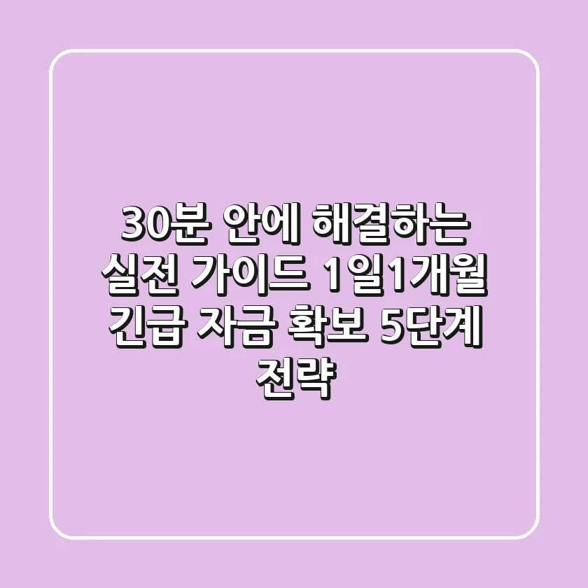 "30분" 안에 해결하는 실전 가이드: 1일~1개월 긴급 자금 확보 5단계 전략