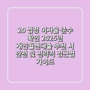 “20% 법정 이자율 준수 확인”, 2025년 개인월변대출 추천 시 안전 및 전략적 접근법 가이드