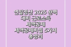 “연말정산 2025 완벽 대비”, 근로소득 세액공제 ‘세액공제비밀’ 5가지 총정리